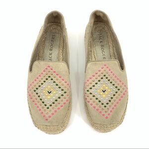 Jack Rogers Beige Embroidered Boho Festival Hippie Espadrilles Size 7